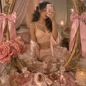 Victoria’s Secret PINK Peach Bralette Coquette Balletcore Floral Lace Bra Top